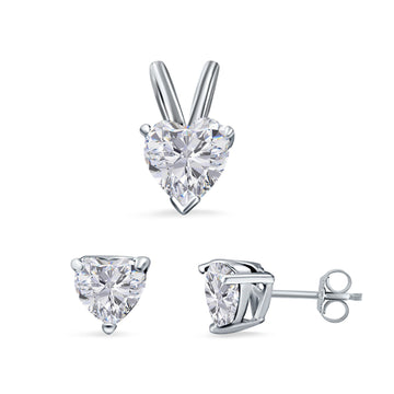 Heart Shape Jewelry Set Pendant Earring Simulated Cubic Zirconia 925 Sterling Silver
